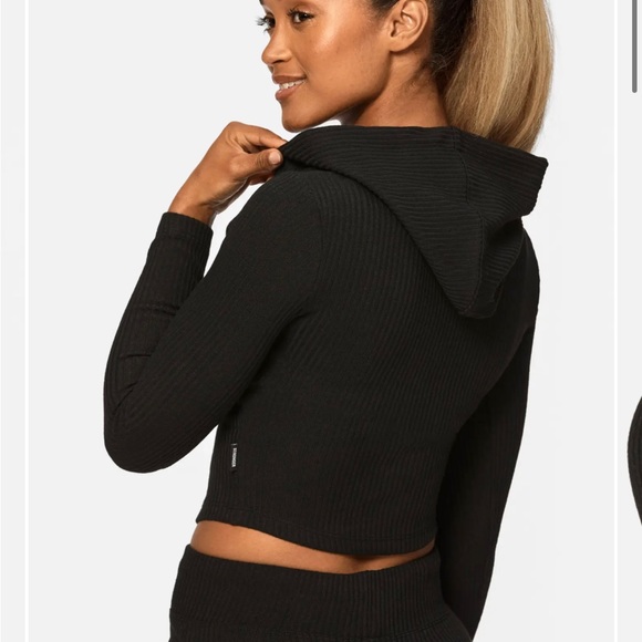 Stronger from Sweden cropped black Cush hoodie ribbed size L $125+ tax - Picture 3 of 6
